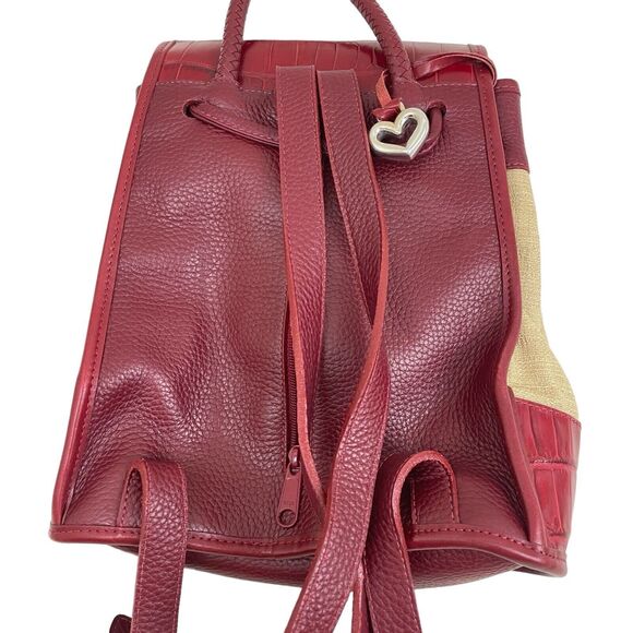 Vintage Brighton Monica Backpack Red Embossed Leather Fabric Leaf Design main image 8